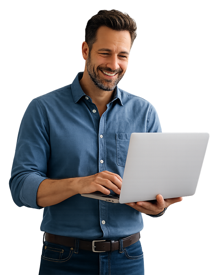Small business owner reviewing their custom website — website development for U.S. small businesses